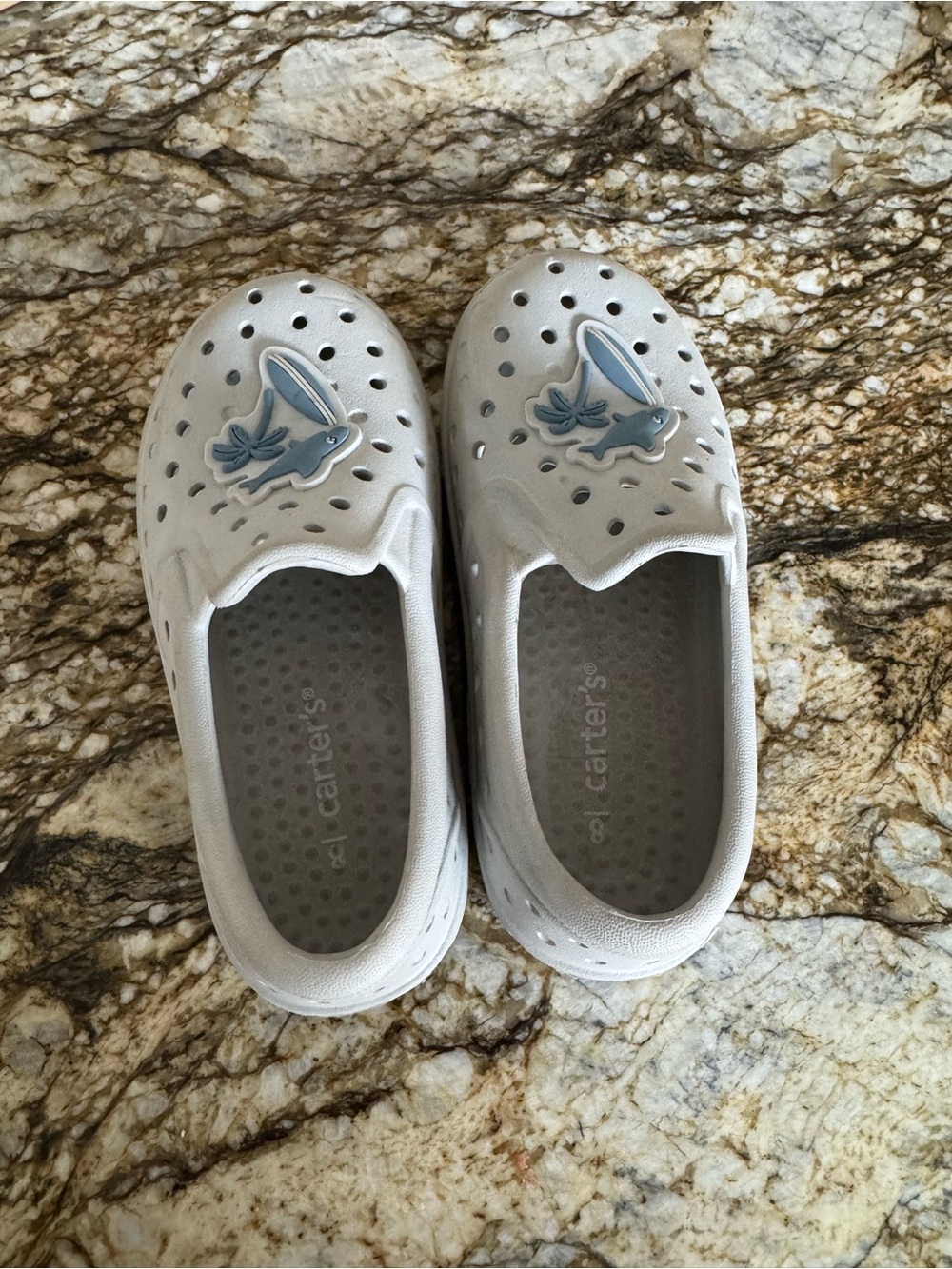 Carter's Silver-Gray Slip-On Kids Shoes with Dolphin Palm tree Accent